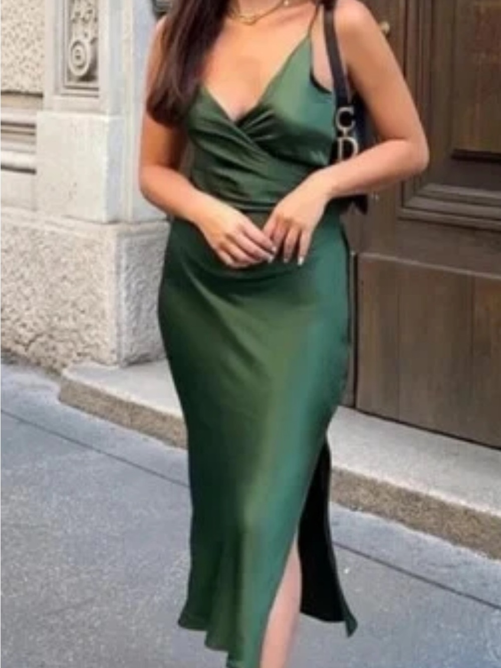Zara Emerald Green Satin Maxi Slip Dress - Picture 8 of 8